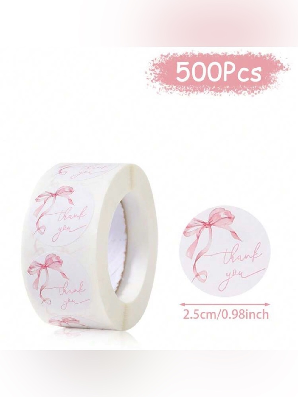 Thank You Sticker Roll - Pink Ribbon Design (500pcs)